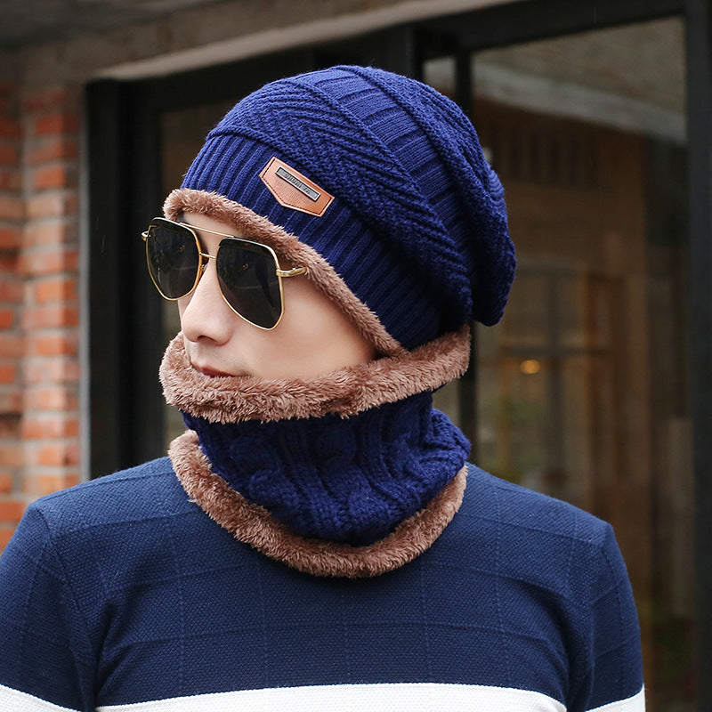 Gorro de lã tricotado masculino casual quente babador