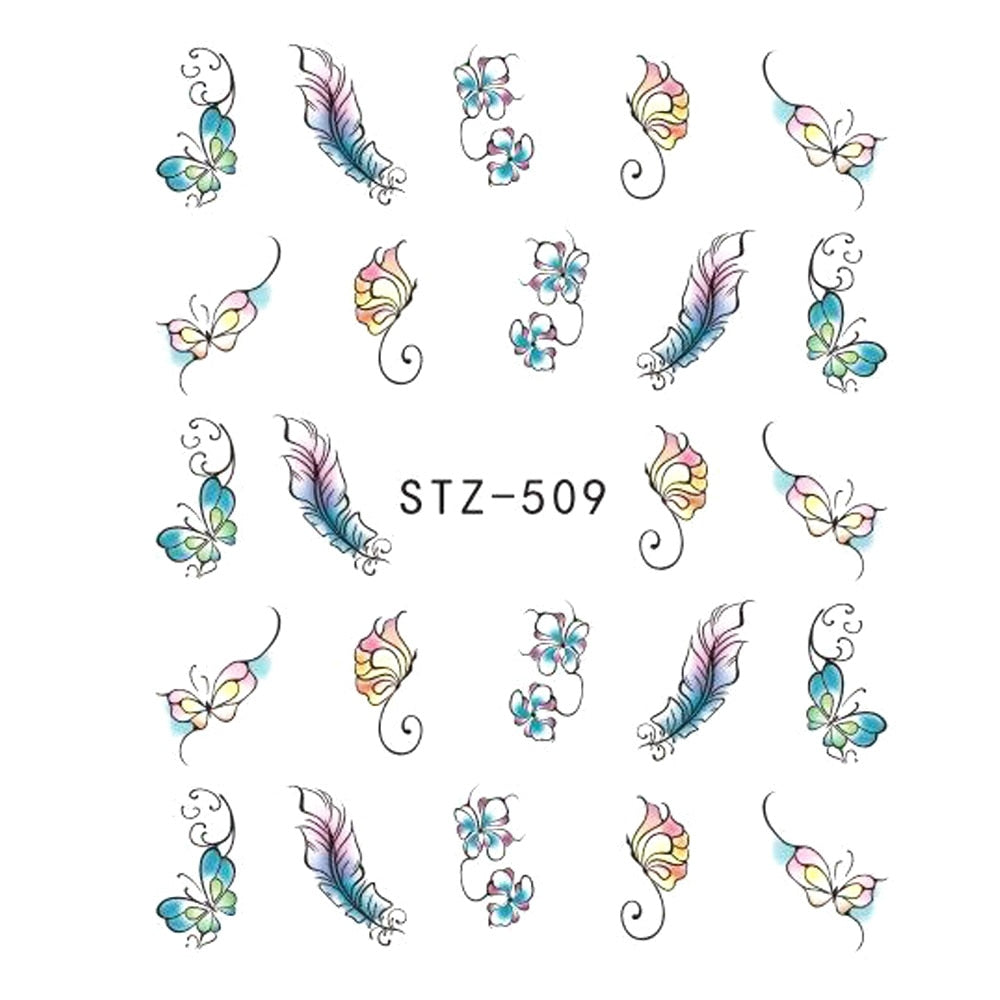 1pcs Adesivo de unha Borboleta Flor Transferência de água Decalque Sliders para Nail Art Decoração Tatuagem Manicure Envoltórios Ferramentas Ponta JISTZ508