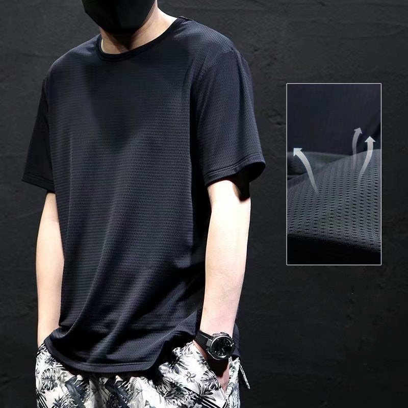 Camiseta masculina larga com gola redonda e manga curta tamanho grande