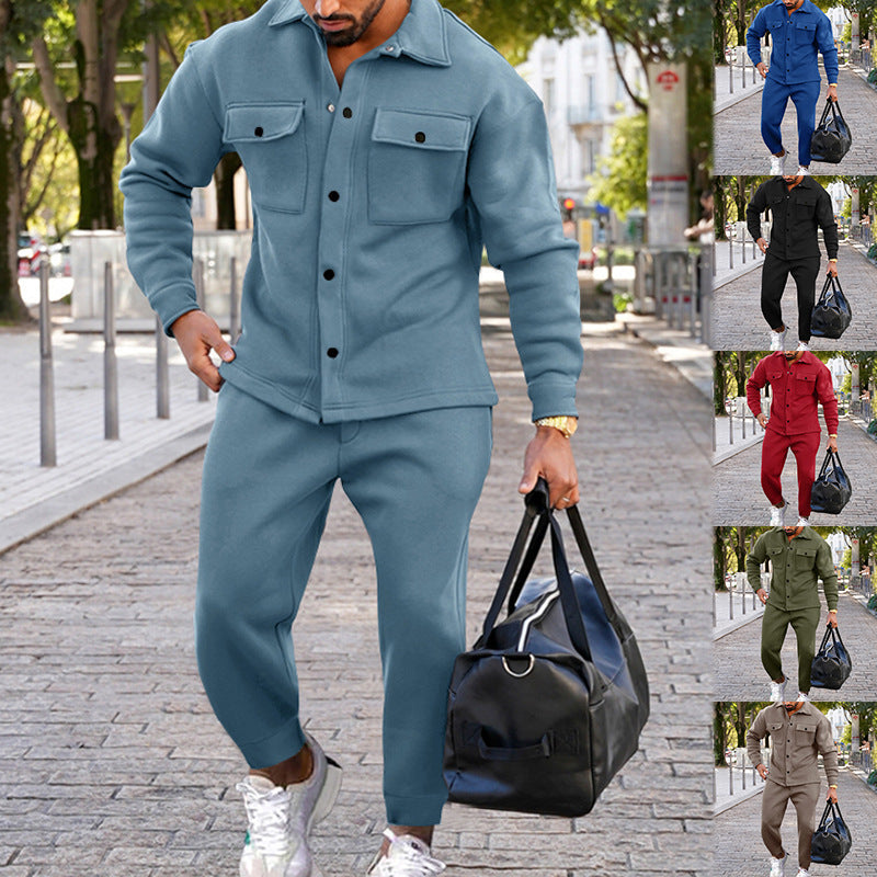 Terno masculino de camurça com abotoamento simples e cor sólida, slim fit, duas peças