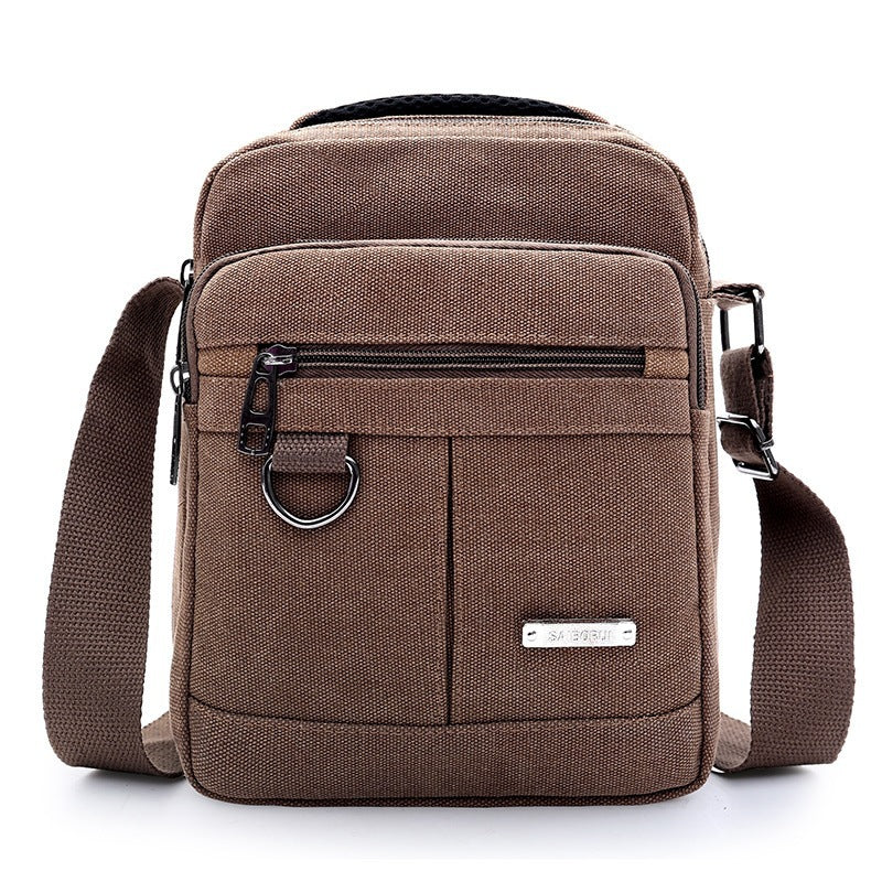Bolsa de lona casual masculina de um ombro e várias camadas