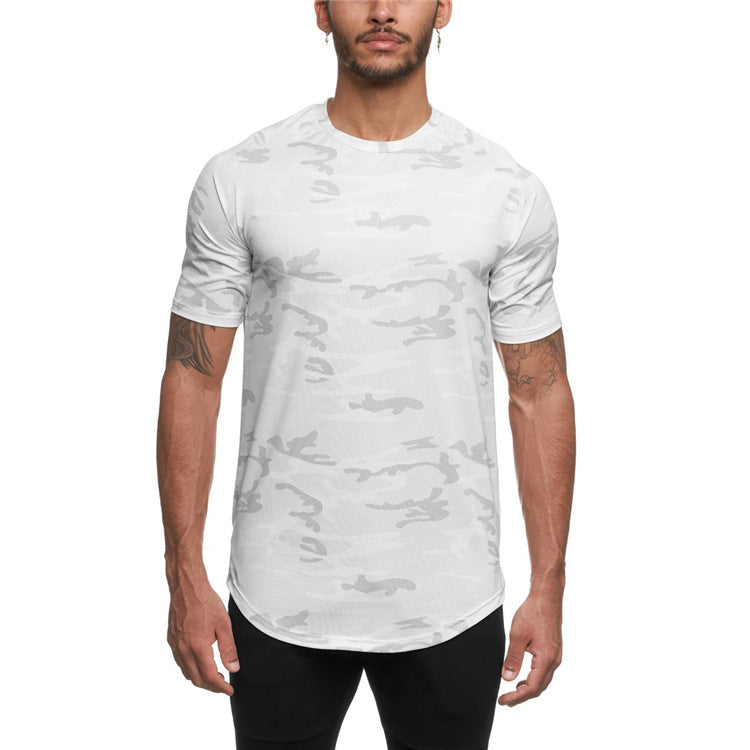Fitness Top Corrida Treinamento Camuflagem Secagem Rápida T-Shirt