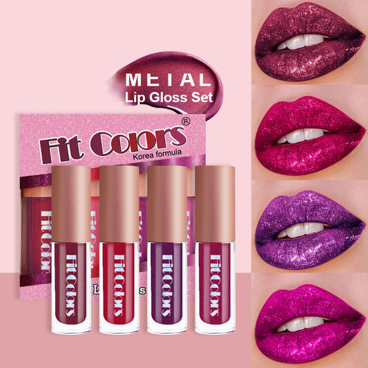 Brillo labial con forma de diamante perlado y taza antiadherente metálica