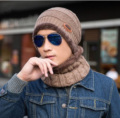 Gorro de lã tricotado masculino casual quente babador