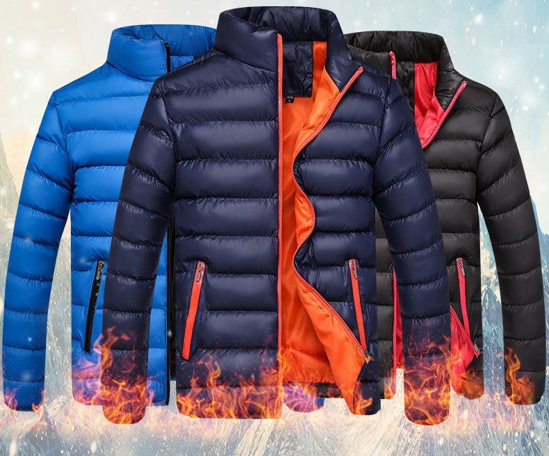 Casaco masculino acolchoado inverno gola alta algodão casaco