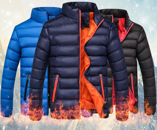 Casaco masculino acolchoado inverno gola alta algodão casaco