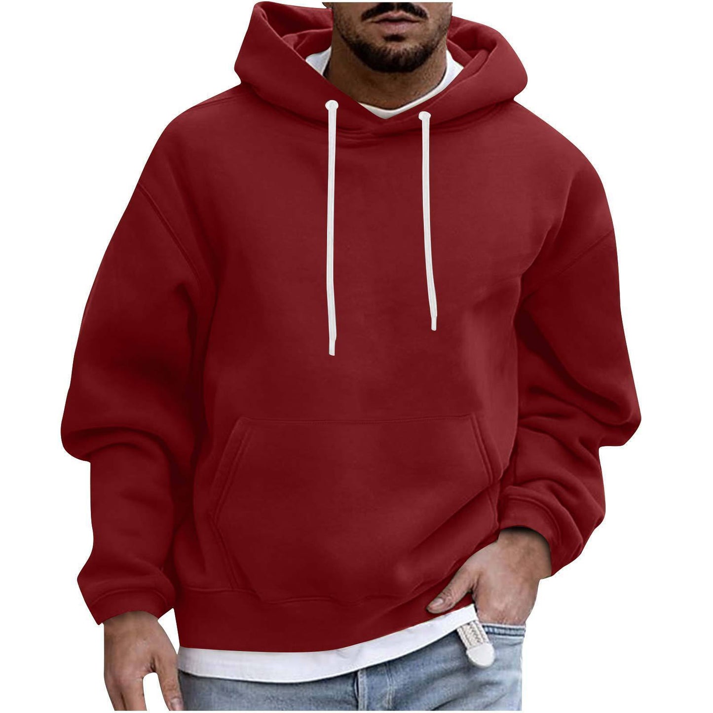 Moletom masculino com capuz cor sólida casual