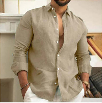 Amazon Camisa de Linho Masculina Botão Camisa Verão Praia Cor Sólida
