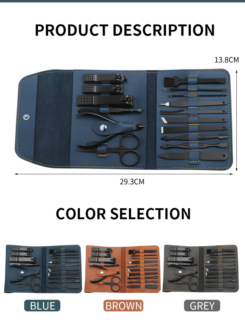 Conjunto de 16 peças de cortador de unhas, aparador, palheta de orelha, kit de cuidados, conjunto de manicure, pedicure, conjunto de ferramentas para arte em unhas dos pés, kits com bolsa