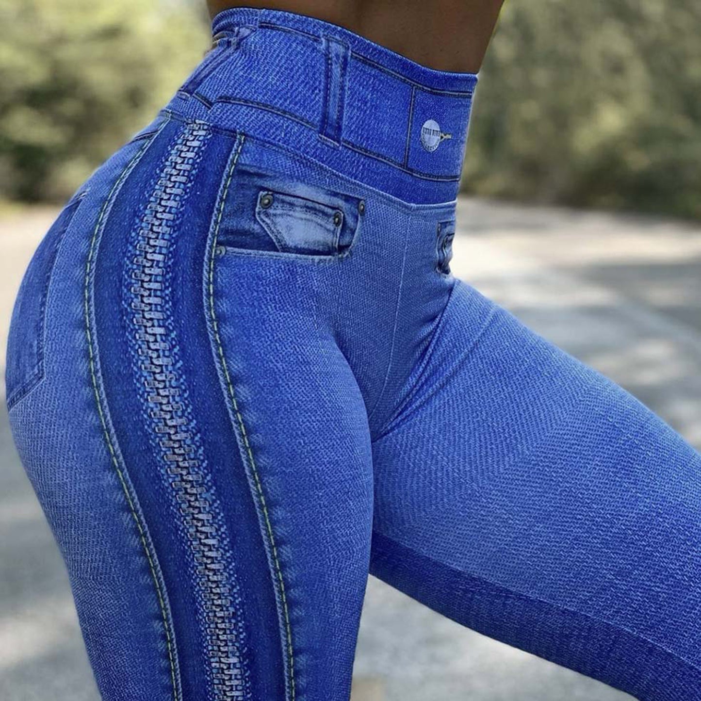 Calças de ioga estampadas da moda feminina jeans