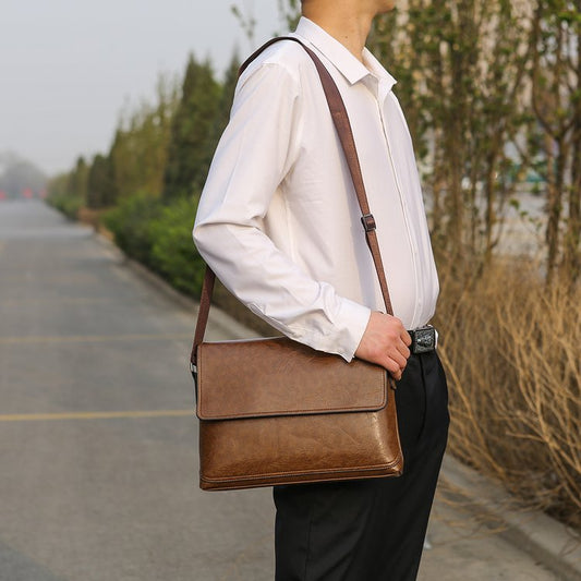 Bolso de negocios informal de PU con un solo hombro, diagonal, maletín multifuncional de color sólido