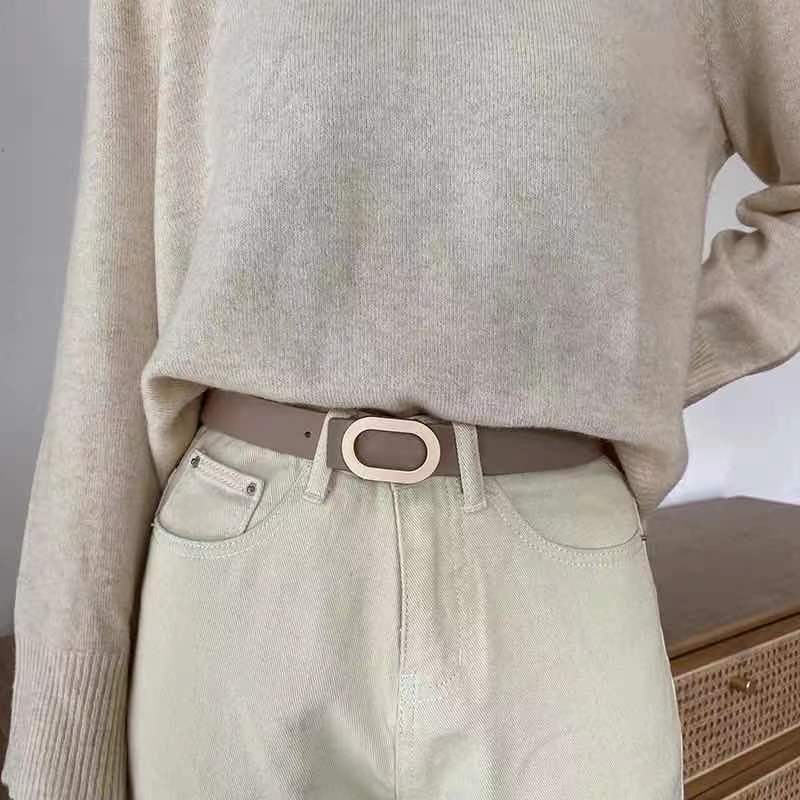 Fivela oval feminina cinto estilo coreano versátil casual moda simples combinando suéter terno saia calça