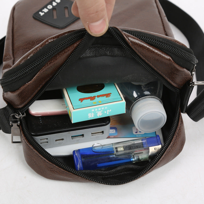 Bolsa de couro PU casual masculina de um ombro oblíqua
