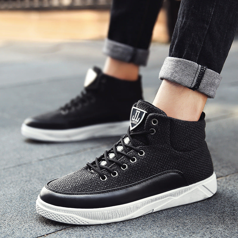 Sapatos masculinos de linho cano alto calçados esportivos casuais masculinos
