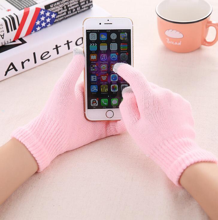 Luvas de malha femininas jacquard touch screen luvas quentes de inverno fashion