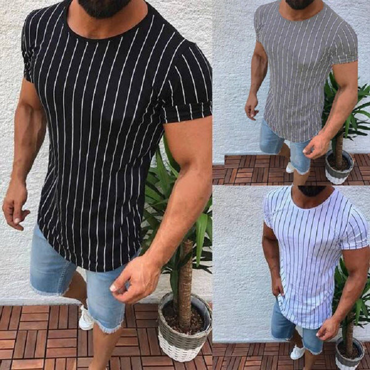 Listrado gola redonda manga curta masculino