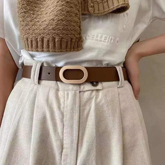 Cinturón de mujer con hebilla ovalada, estilo coreano, versátil, informal, a la moda, sencillo, a juego, para suéter, traje, falda y pantalón