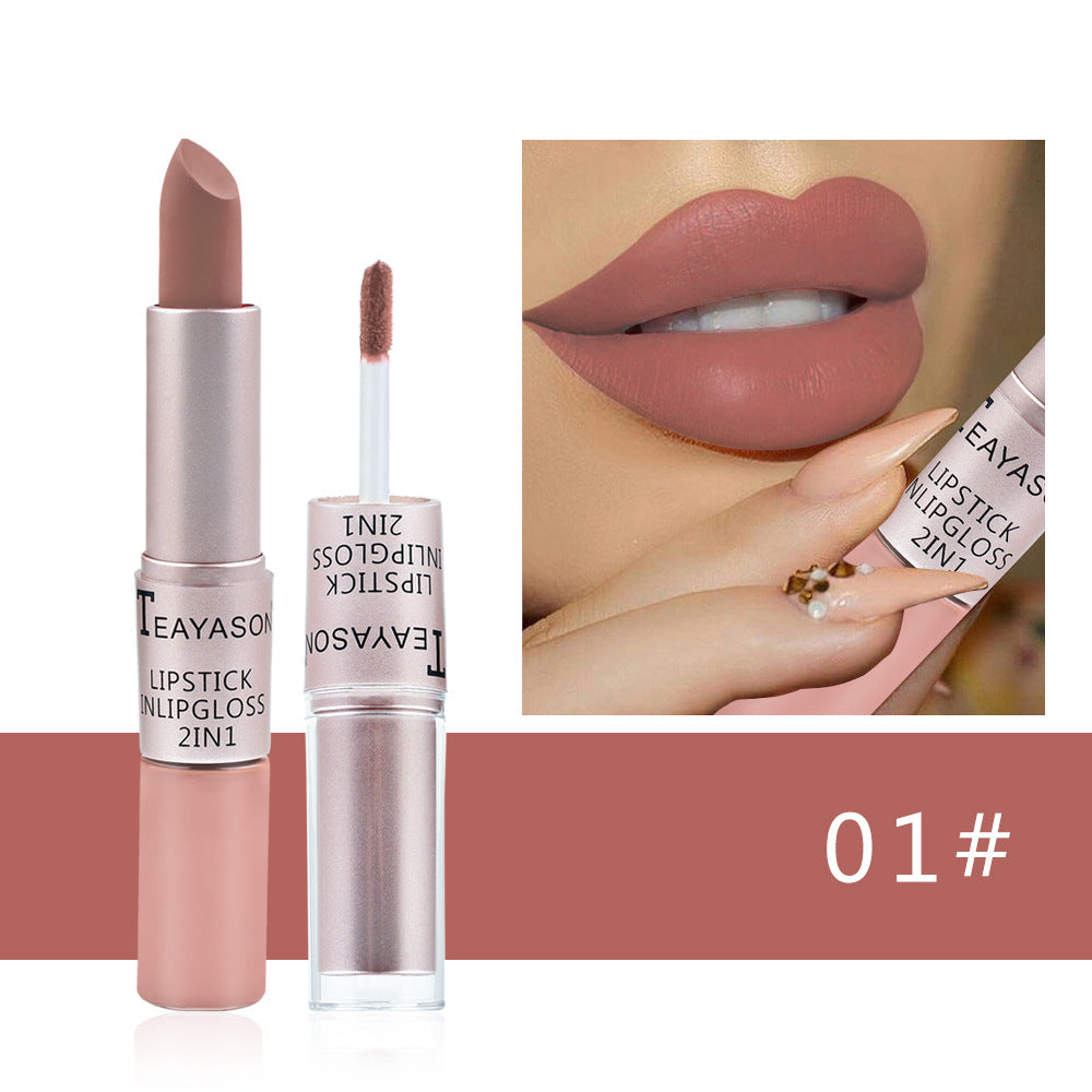 Gloss labial fosco antiaderente de ponta dupla