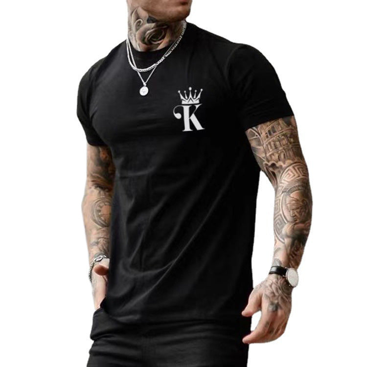 Camiseta masculina casual de manga curta com gola redonda europeia e americana