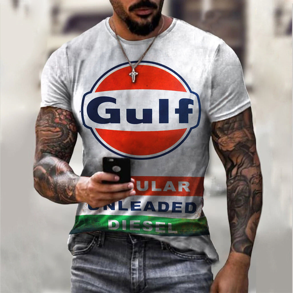 Camiseta esportiva masculina com gola redonda e estampada para jovens