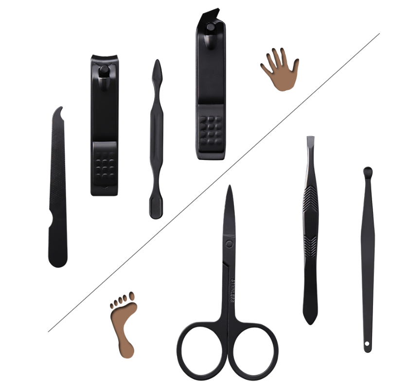 7 cortadores de unhas Conjunto de manicure de unhas Conjunto de sobrancelhas com faca Função Manicure Kit de manicure