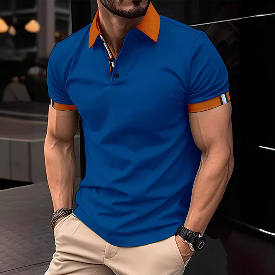 Botão casual masculino cor sólida manga curta