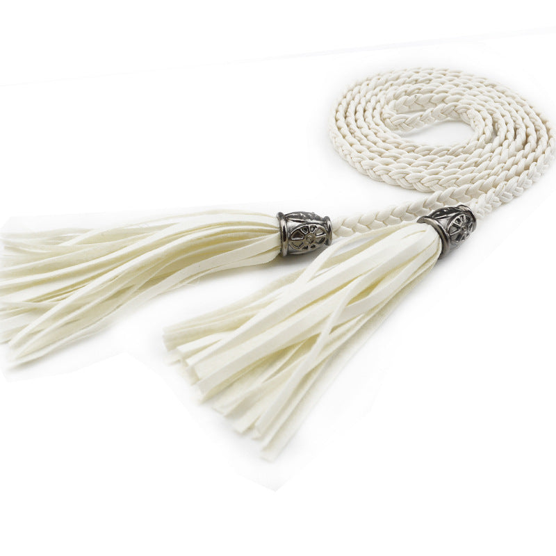Cinto feminino trançado com borla decorativa na cintura