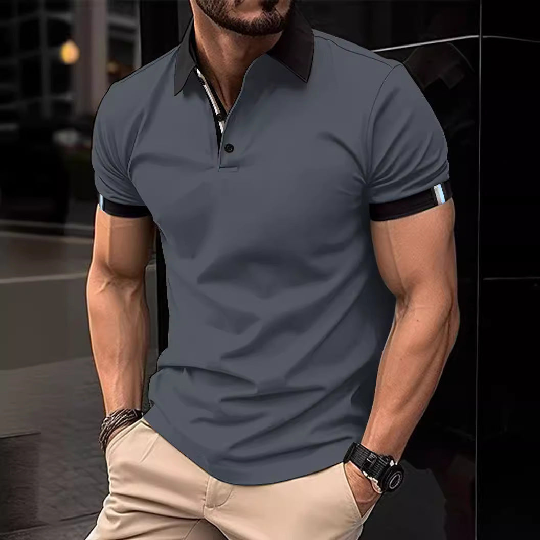Botão casual masculino cor sólida manga curta