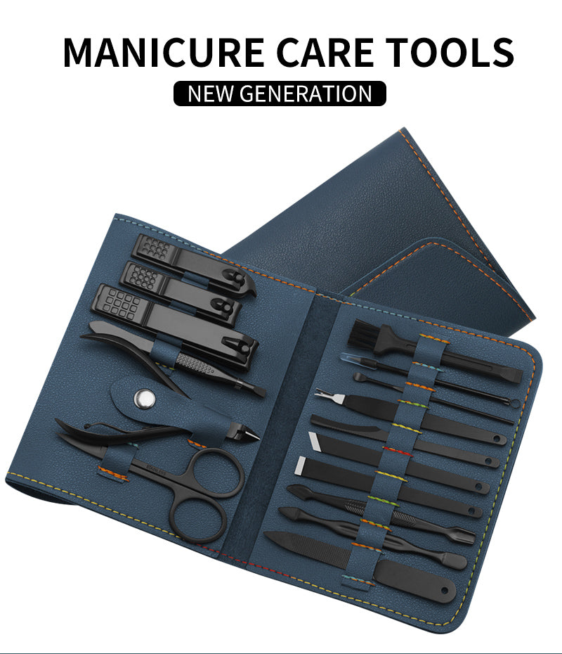 Conjunto de 16 peças de cortador de unhas, aparador, palheta de orelha, kit de cuidados, conjunto de manicure, pedicure, conjunto de ferramentas para arte em unhas dos pés, kits com bolsa