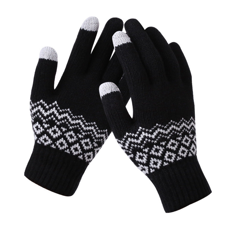 Luvas de malha femininas jacquard touch screen luvas quentes de inverno fashion