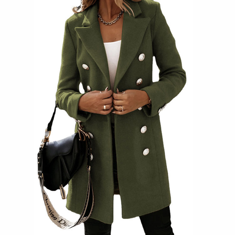 Moda Turndown Collar Jacket Para Mulheres Outono Inverno Manga Comprida Trespassado Casaco De Lã