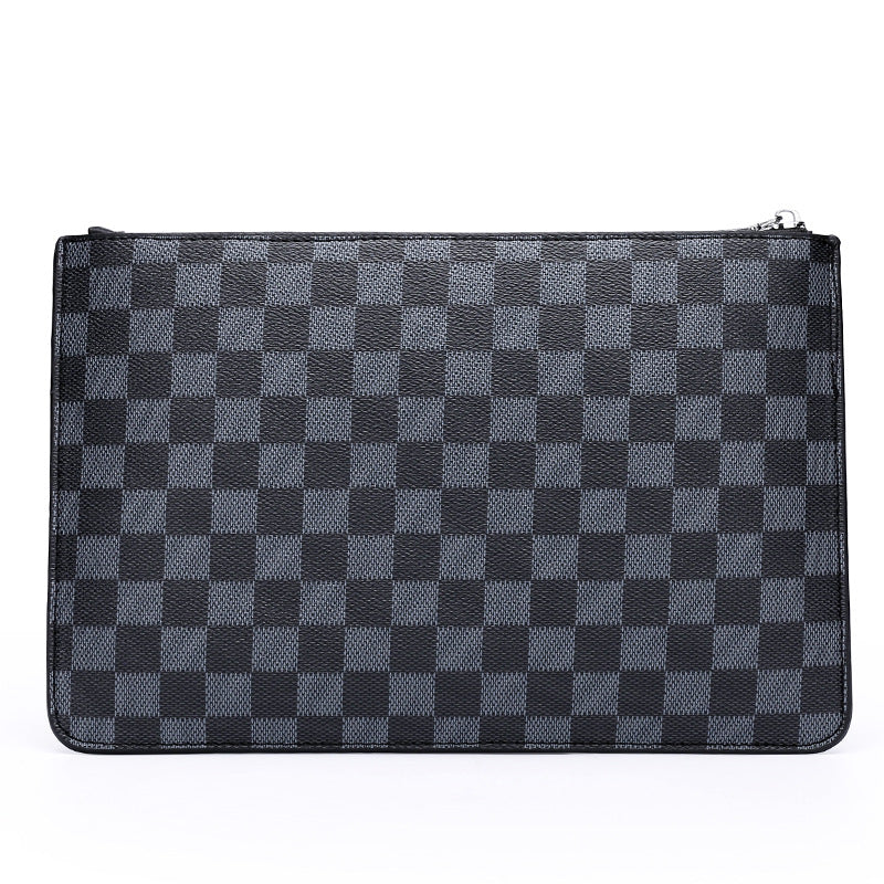 Clutch casual de negócios xadrez de pu macio masculino