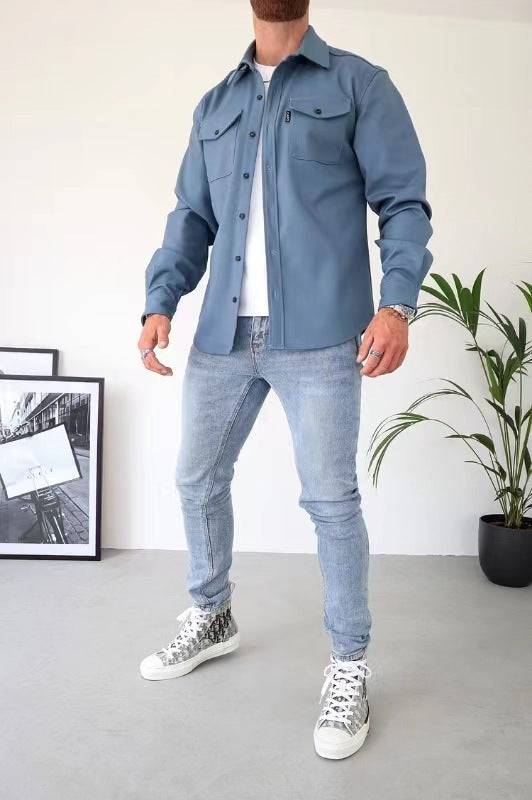 Camisa casual masculina juvenil escovada