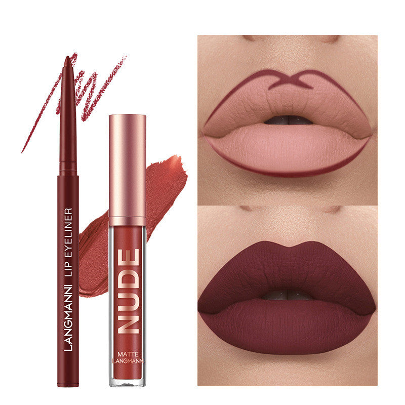 Delineador de lábios e batom, conjunto de 12 peças, 6 batons matte, 6 canetas delineadoras de lábios, à prova d'água, batom matte de longa duração, cosméticos de beleza, maquiagem, presente para meninas, conjunto de batons