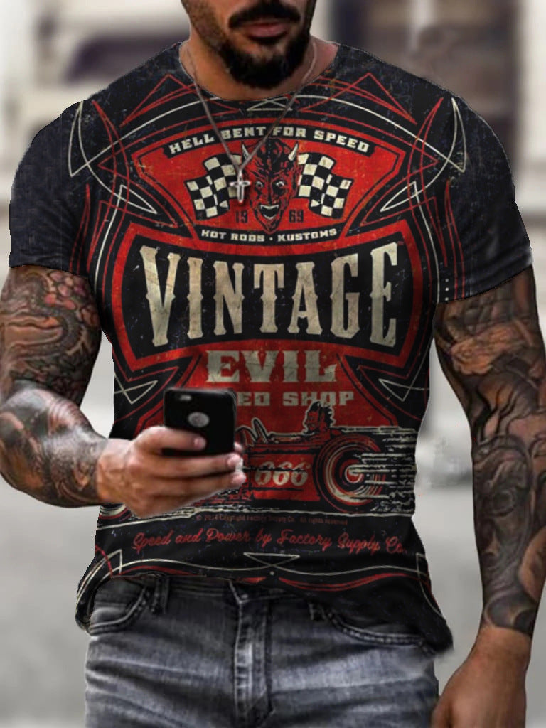 Camiseta esportiva masculina com gola redonda e estampada para jovens