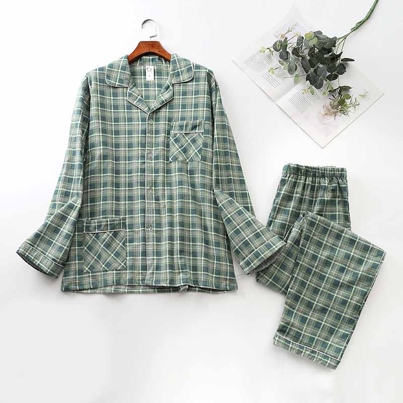 Conjunto de pijama de manga comprida e xadrez escovado