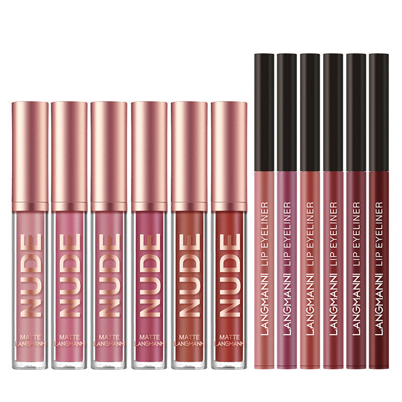Delineador de lábios e batom, conjunto de 12 peças, 6 batons matte, 6 canetas delineadoras de lábios, à prova d'água, batom matte de longa duração, cosméticos de beleza, maquiagem, presente para meninas, conjunto de batons