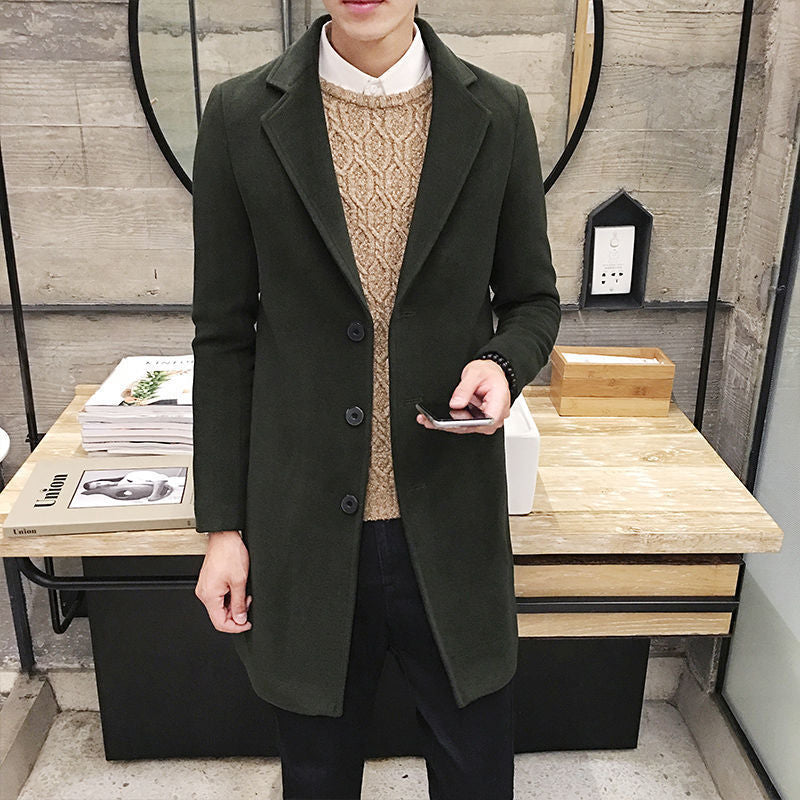 Sobretudo masculino de lã slim fit