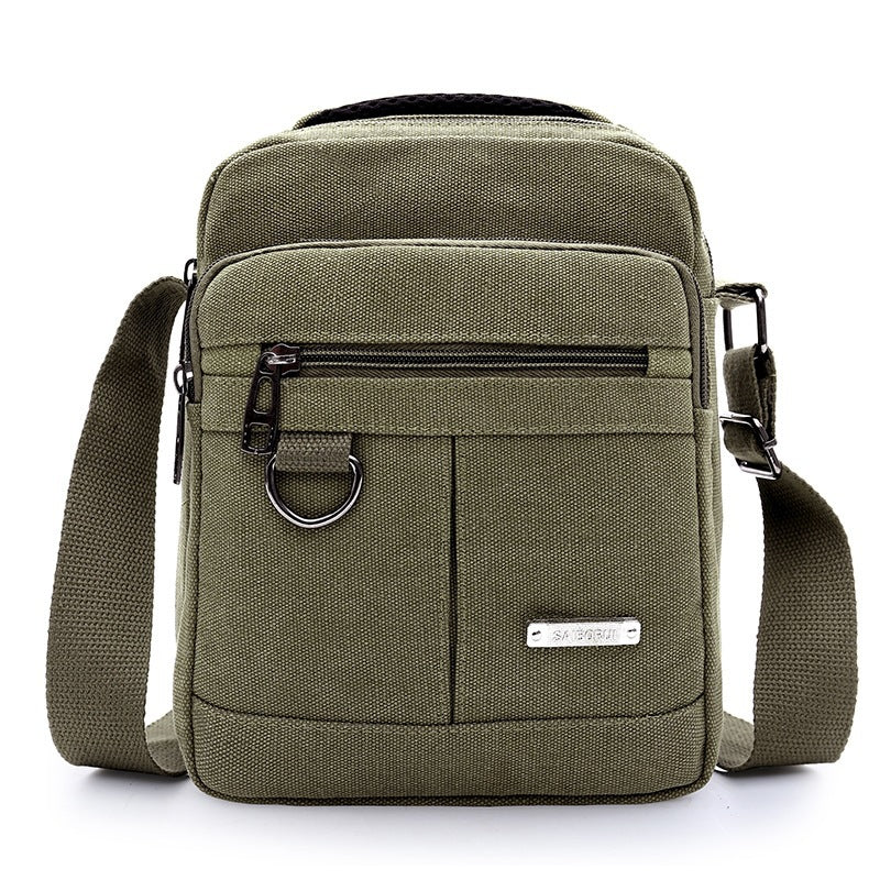 Bolsa de lona casual masculina de um ombro e várias camadas
