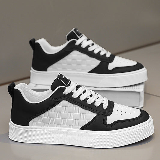 Zapatillas informales con cordones para hombre, zapatos planos a cuadros transpirables a la moda