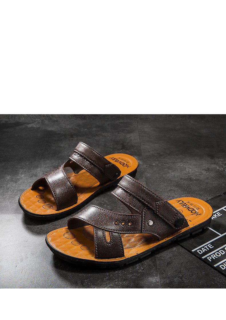 Sandálias de verão masculinas Sapatos de praia Couro Moda casual
