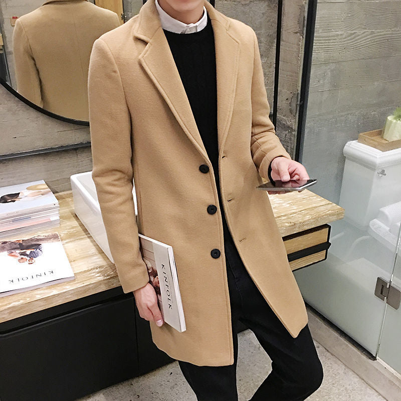 Sobretudo masculino de lã slim fit
