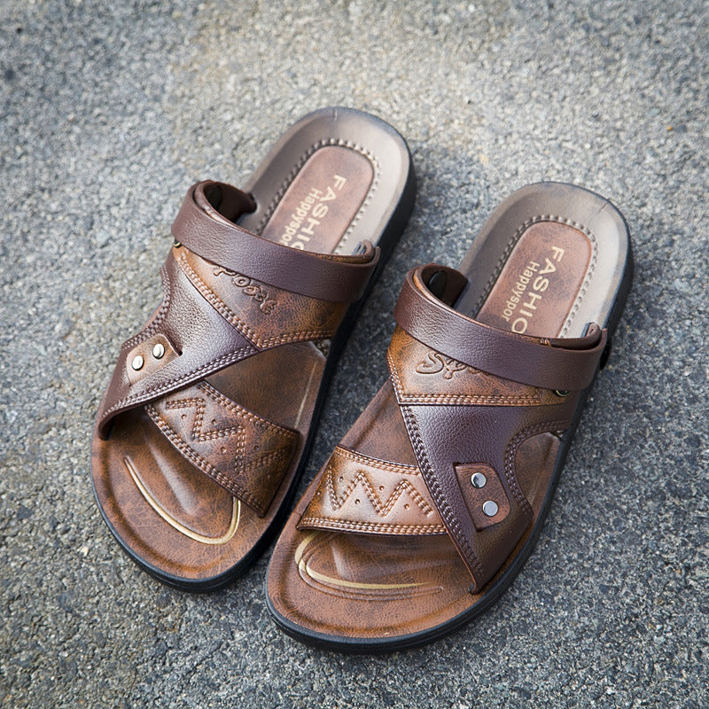 Sapatos de praia casuais masculinos sandálias e chinelos antiderrapantes de uso duplo