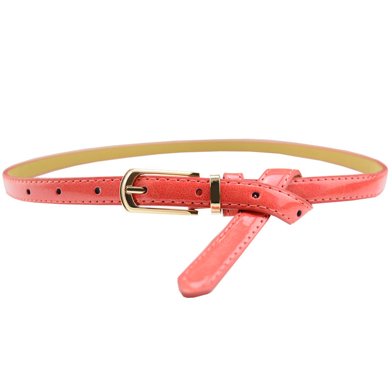 Cinto feminino de couro envernizado com fivela de pino de cor doce