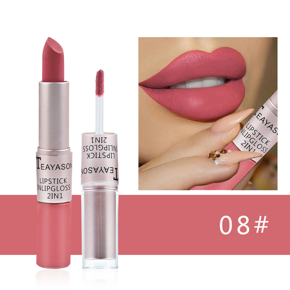 Gloss labial fosco antiaderente de ponta dupla
