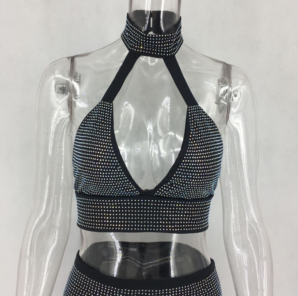 Vestido feminino diamantes conjunto de duas peças