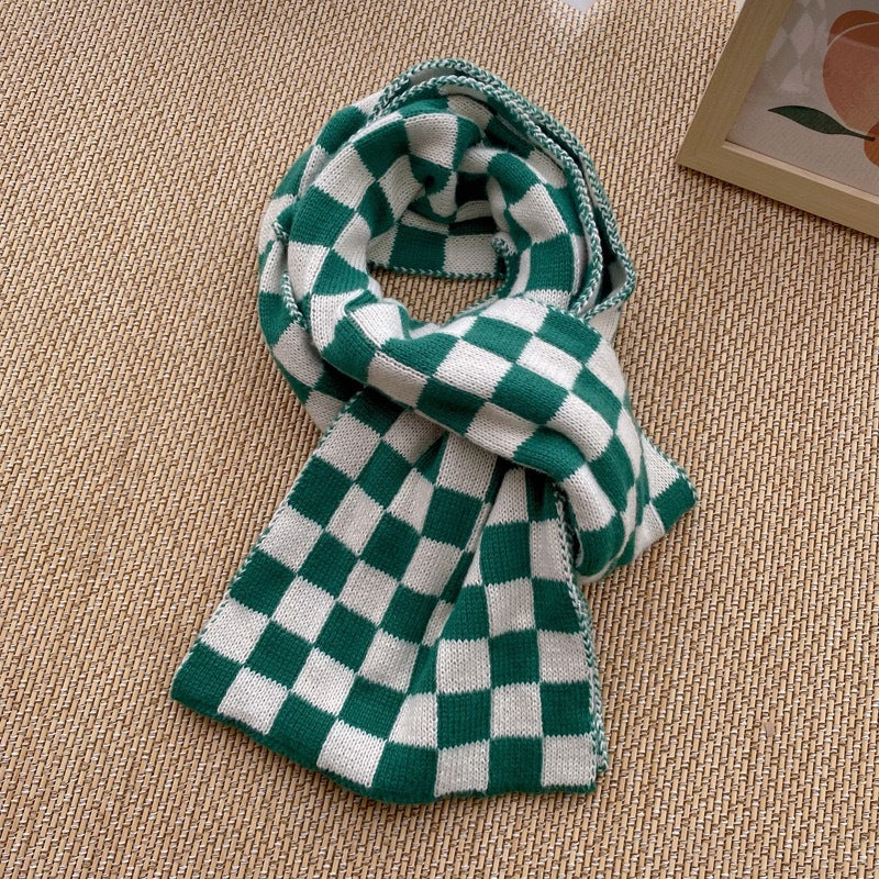 Cachecol estampado com padrão pied-de-poule e ondas, estilo coreano, moda feminina, versátil, de malha, dupla face, quente, de lã