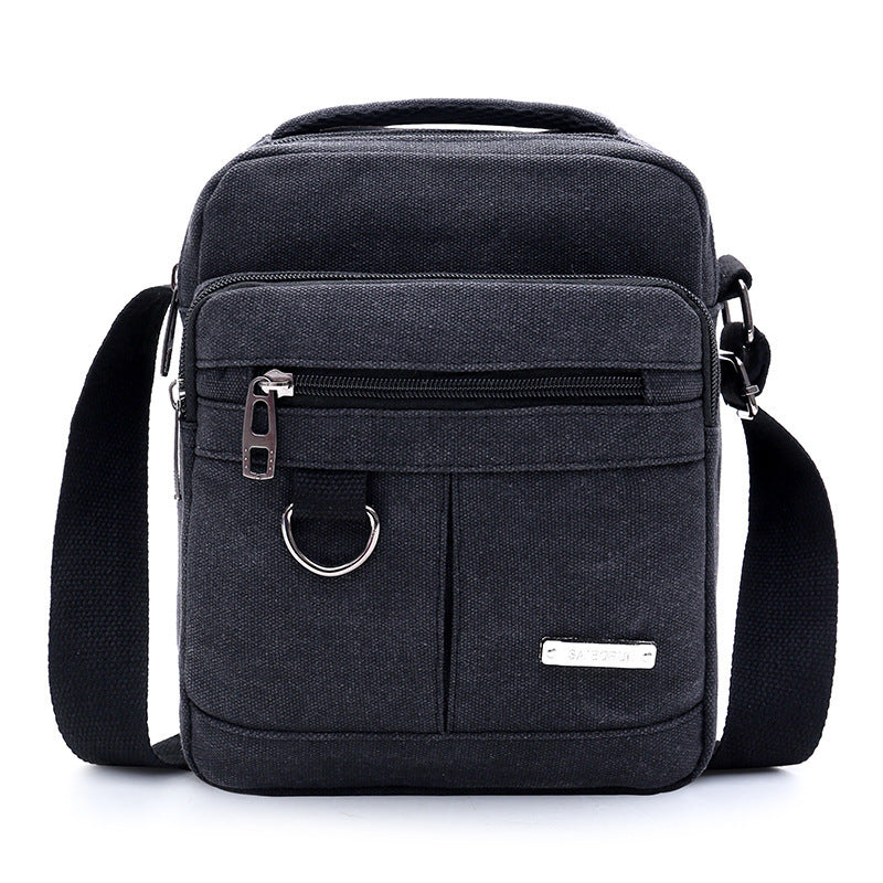 Bolsa de lona casual masculina de um ombro e várias camadas