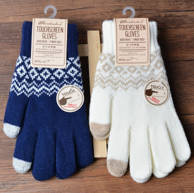 Luvas de malha femininas jacquard touch screen luvas quentes de inverno fashion