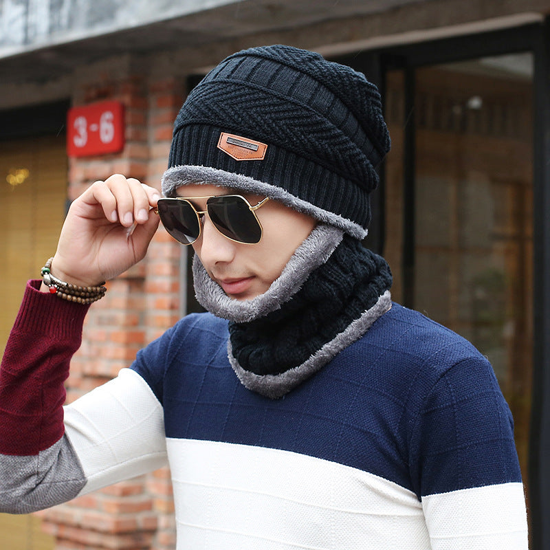 Gorro de lã tricotado masculino casual quente babador